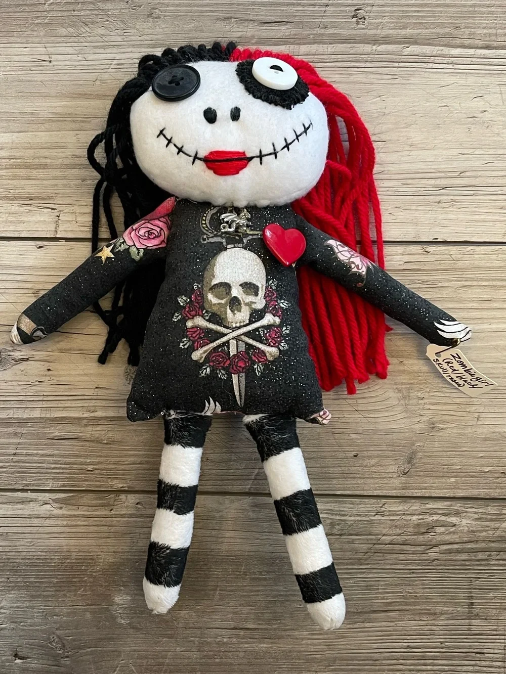 Handmade Gothic Zombie Girl Doll (Red/Black)